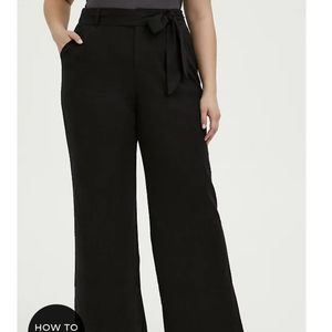 NWT Torrid Black Linen Self-Tie Wide-Leg P…